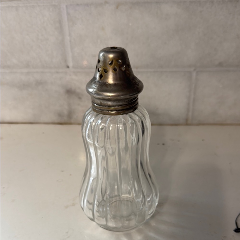 Vintage Glass Shaker with silver Lid